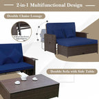 Gymax Set Divanetto Rattan Daybed Lounge Pouf Contenitore Tavolini Laterali