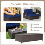Gymax Set Divanetto Rattan Daybed Lounge Pouf Contenitore Tavolini Laterali