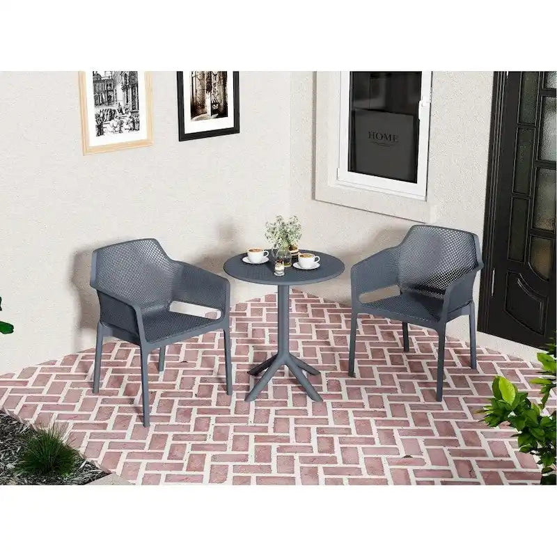 Set bistrot da esterno 3 pezzi, 2 sedie impilabili e 1 tavolo, materiale in resina resistente per balcone, patio, giardino