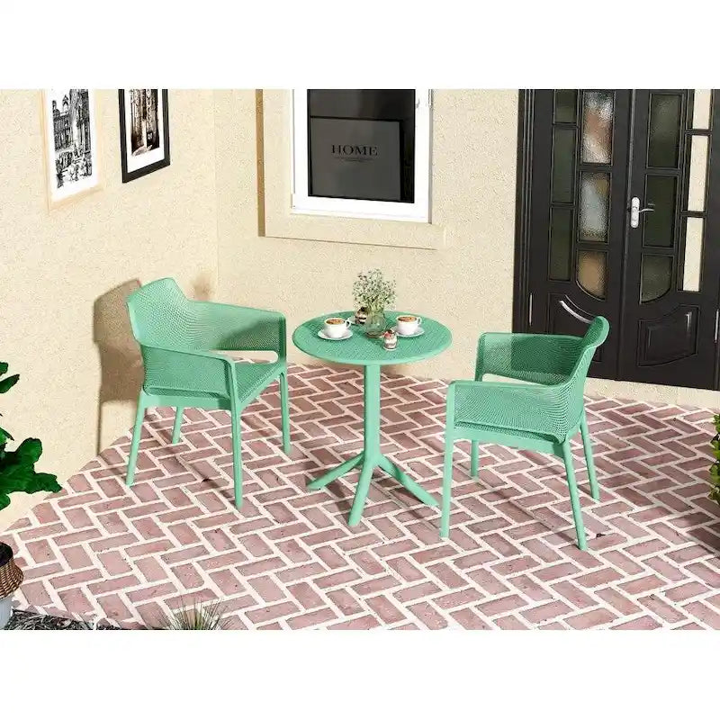 Set bistrot da esterno 3 pezzi, 2 sedie impilabili e 1 tavolo, materiale in resina resistente per balcone, patio, giardino