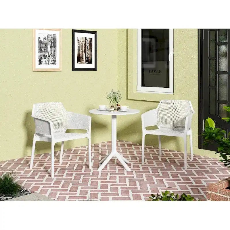 Set bistrot da esterno 3 pezzi, 2 sedie impilabili e 1 tavolo, materiale in resina resistente per balcone, patio, giardino