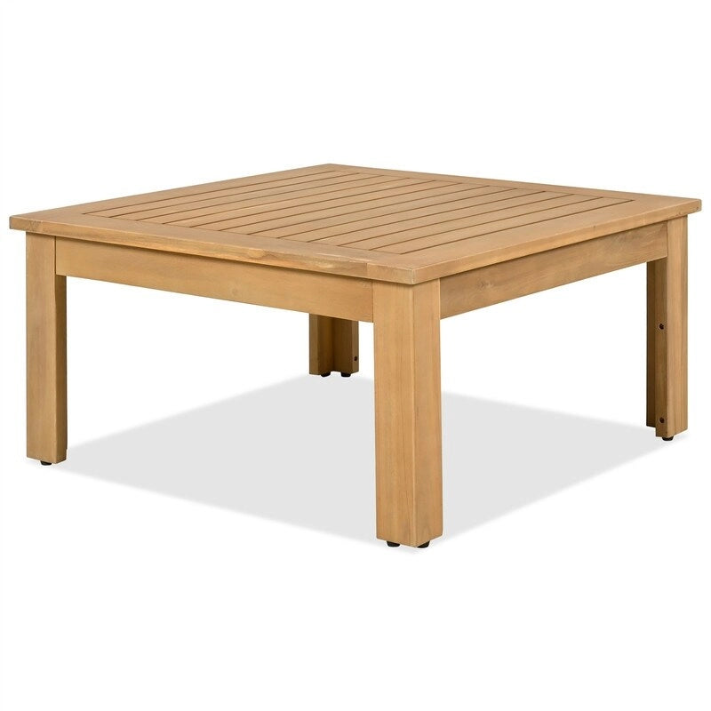 Set da esterni a L in 4 pezzi con tavolo da caffè, divano sezionale da esterno in legno di acacia con tavolino laterale e cuscini