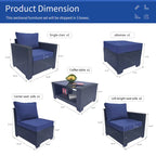 Set divano imbottito in vimini e rattan PE da 7 pezzi