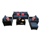 Set divano imbottito in vimini e rattan PE da 7 pezzi