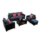 Set divano imbottito in vimini e rattan PE da 7 pezzi