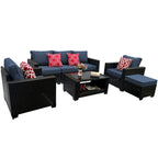 Set divano imbottito in vimini e rattan PE da 7 pezzi