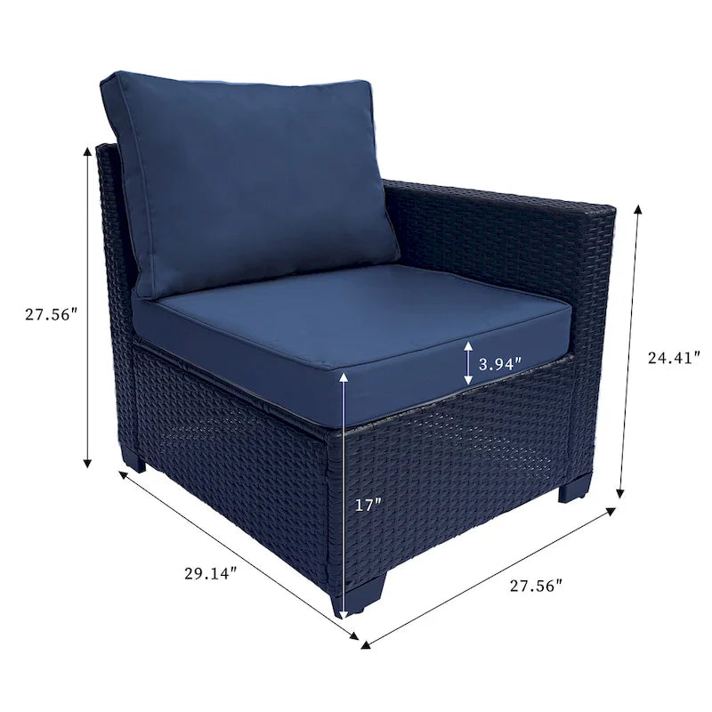 Set divano imbottito in vimini e rattan PE da 7 pezzi