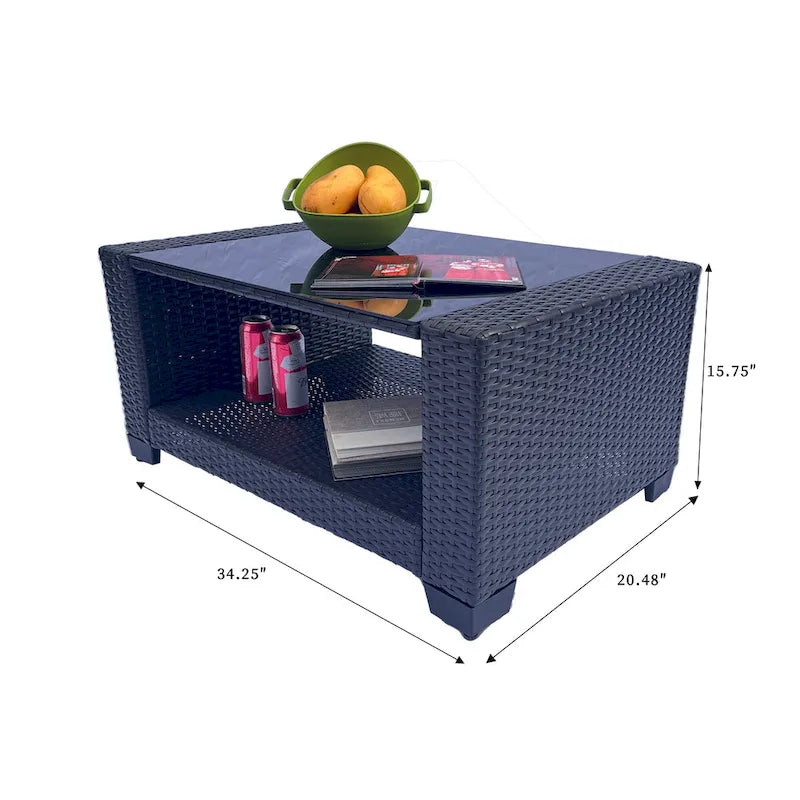 Set divano imbottito in vimini e rattan PE da 7 pezzi