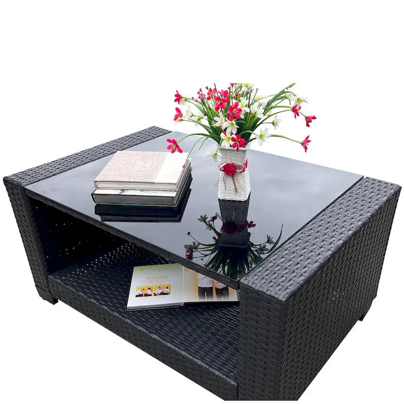 Set divano imbottito in vimini e rattan PE da 7 pezzi