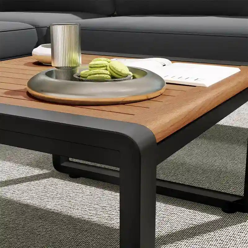 Set da 4 Pezzi di Mobili da Giardino con Tavolino da Caffè, Set Divano Sezionale a L da Esterno con Struttura in Metallo e Legno con Cuscini per Giardino