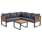 Set da 4 Pezzi di Mobili da Giardino con Tavolino da Caffè, Set Divano Sezionale a L da Esterno con Struttura in Metallo e Legno con Cuscini per Giardino