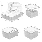 Letto da giorno modulare, lettino prendisole con baldacchino, set da conversazione in vimini per patio