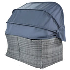 Letto da giorno modulare, lettino prendisole con baldacchino, set da conversazione in vimini per patio