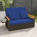 Gymax Letto Divano Esterno in Vimini Patio Divanetto e Set Pouf Contenitore con