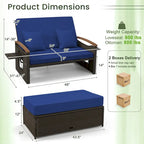 Gymax Letto Divano Esterno in Vimini Patio Divanetto e Set Pouf Contenitore con