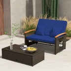 Gymax Letto Divano Esterno in Vimini Patio Divanetto e Set Pouf Contenitore con