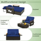 Gymax Letto Divano Esterno in Vimini Patio Divanetto e Set Pouf Contenitore con