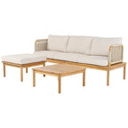 Ensemble de canapé d'extérieur moderne 3 pièces en bois d'acacia avec table basse pour patio