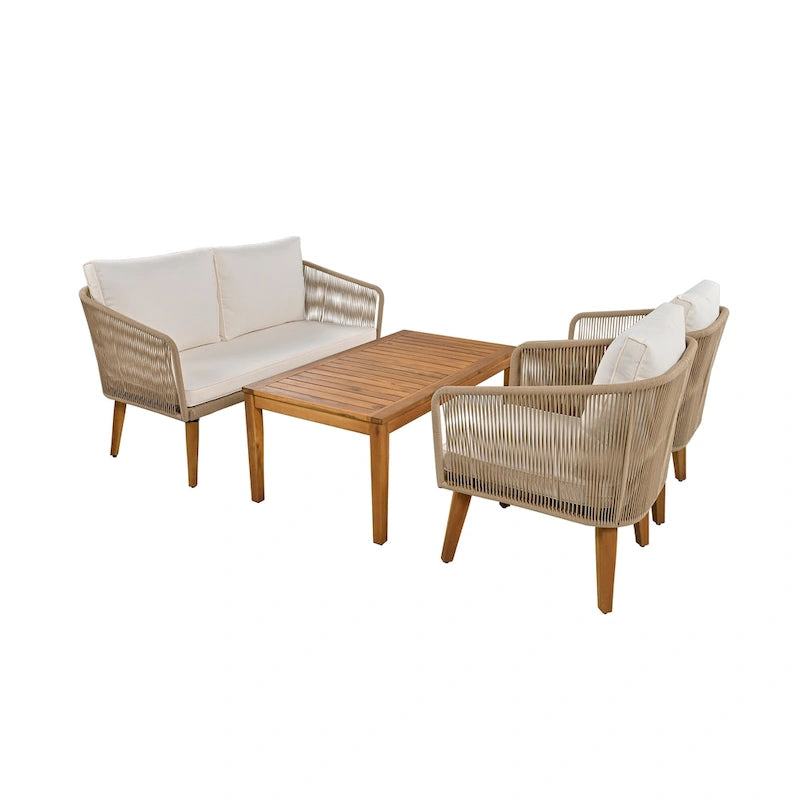 Set da salotto da esterno 4 pezzi con divanetto, 2 poltrone e tavolino