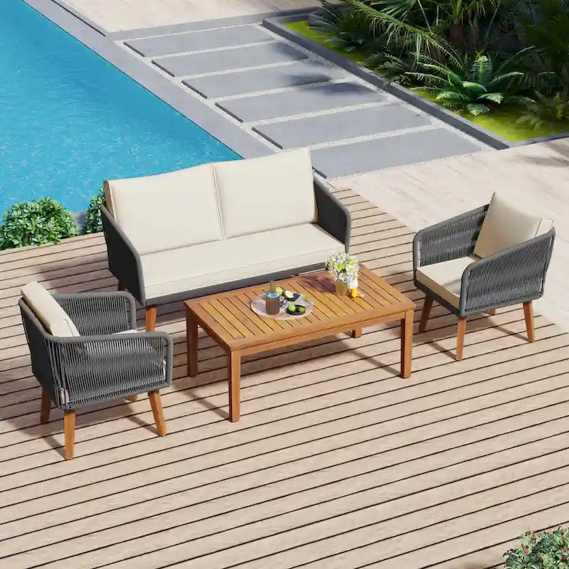 Set da salotto da esterno 4 pezzi con divanetto, 2 poltrone e tavolino