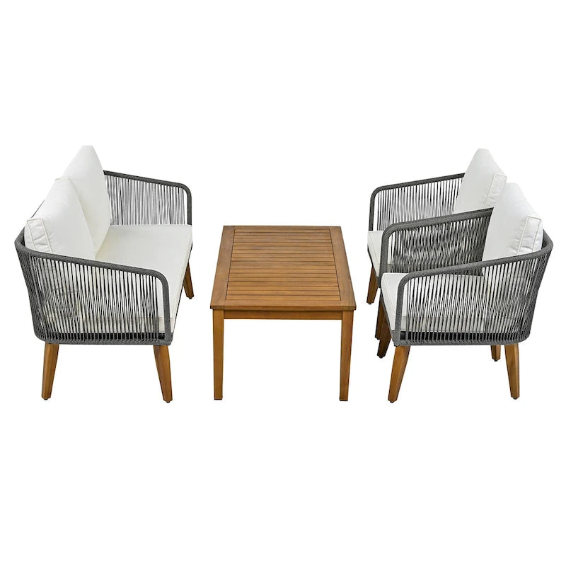 Set da salotto da esterno 4 pezzi con divanetto, 2 poltrone e tavolino