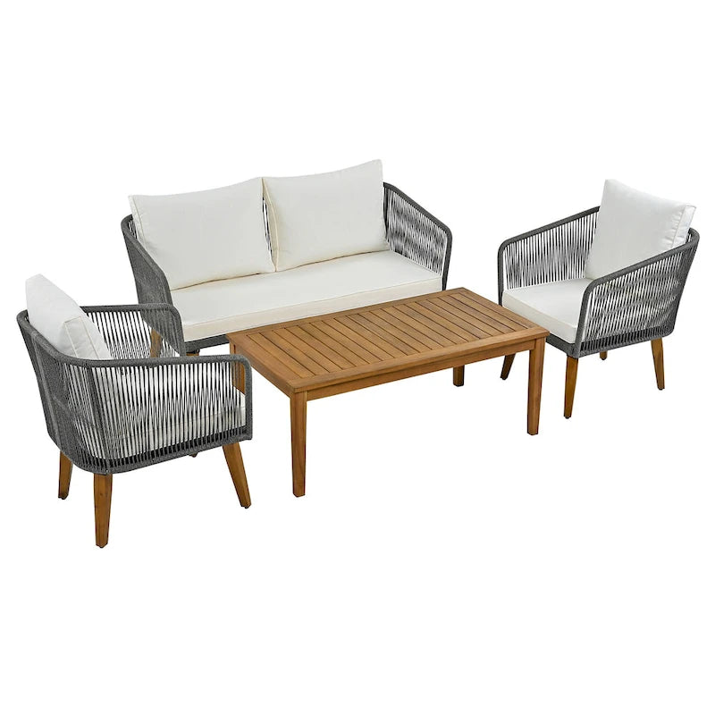 Set da salotto da esterno 4 pezzi con divanetto, 2 poltrone e tavolino