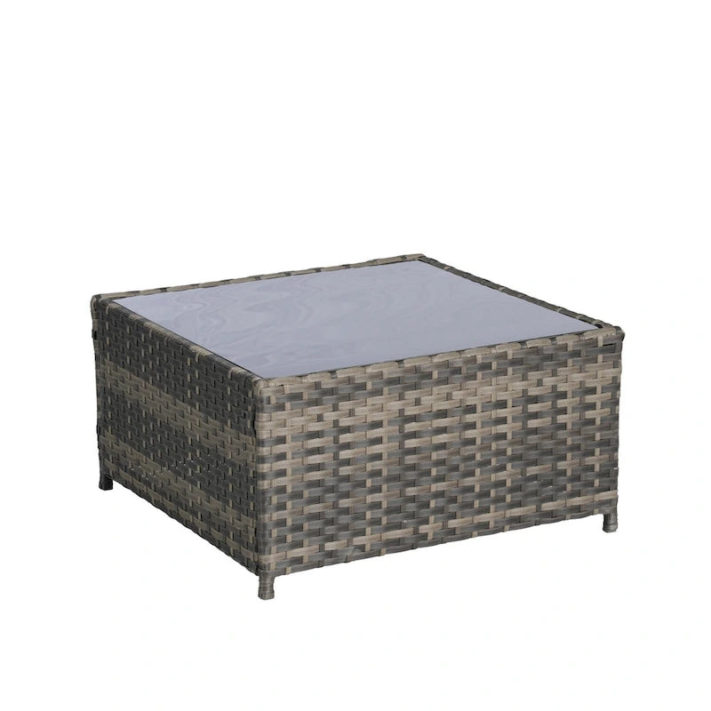 Set Divano a L a 3 Posti in Rattan da Esterno con Pouf e Tavolino da Caffè