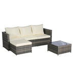 Set Divano a L a 3 Posti in Rattan da Esterno con Pouf e Tavolino da Caffè