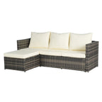 Set Divano a L a 3 Posti in Rattan da Esterno con Pouf e Tavolino da Caffè