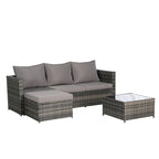 Set Divano a L a 3 Posti in Rattan da Esterno con Pouf e Tavolino da Caffè