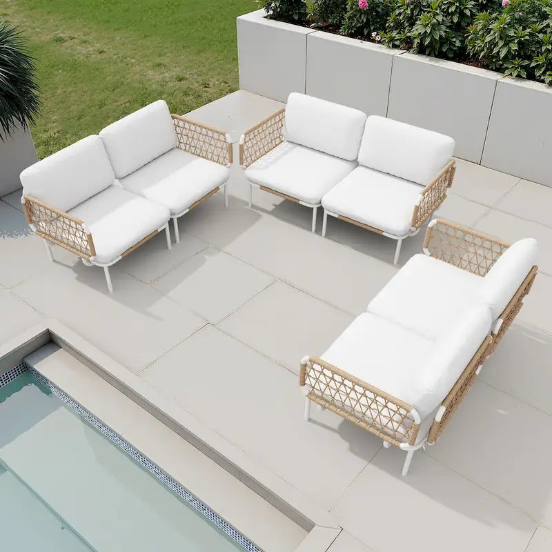 Outdoor Patio Sectional Sofa Set Cushioned Conversation Seating Set