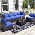 7-Piece Patio Conversation Sofa Set with Cushions and Glass Top Coffee Table