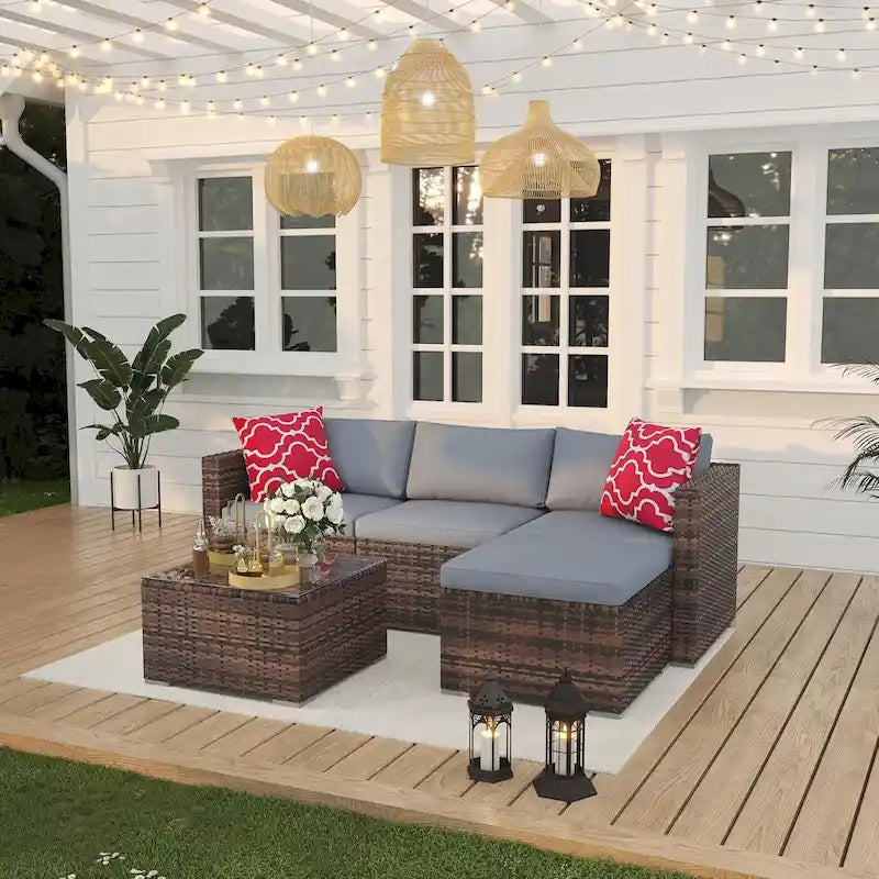 Set Mobili da Giardino 5 Pezzi, Set Patio per Esterni - Rattan PE