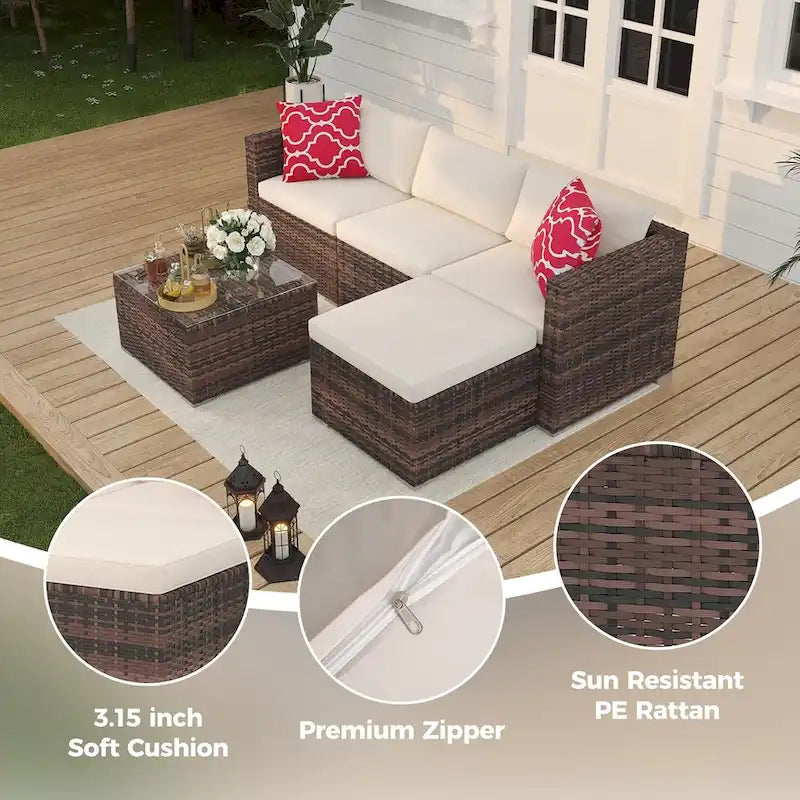 Set Mobili da Giardino 5 Pezzi, Set Patio per Esterni - Rattan PE