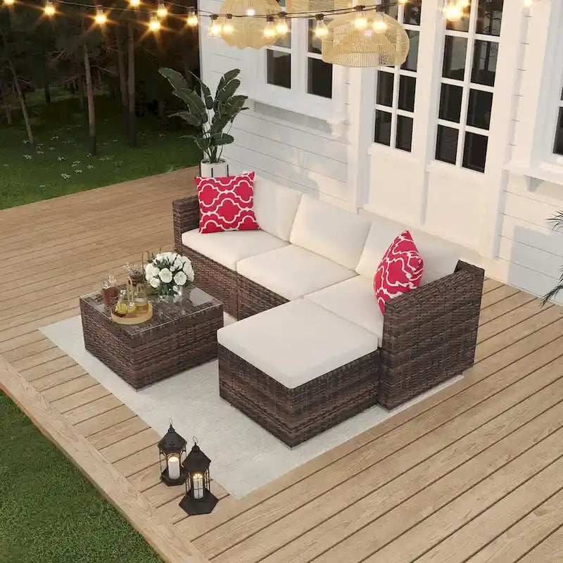 Set Mobili da Giardino 5 Pezzi, Set Patio per Esterni - Rattan PE
