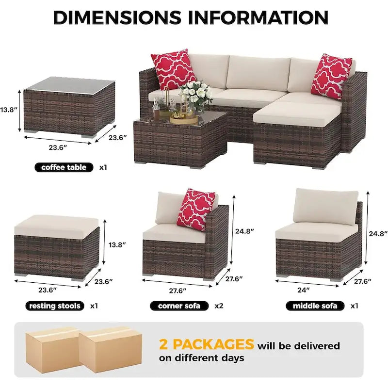 Set Mobili da Giardino 5 Pezzi, Set Patio per Esterni - Rattan PE