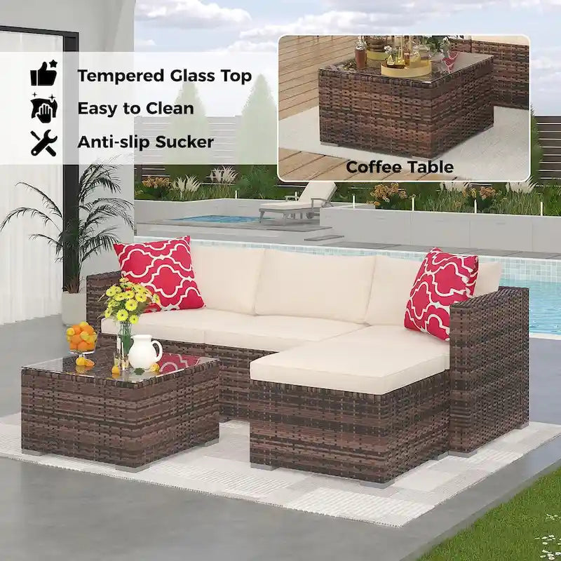 Set Mobili da Giardino 5 Pezzi, Set Patio per Esterni - Rattan PE
