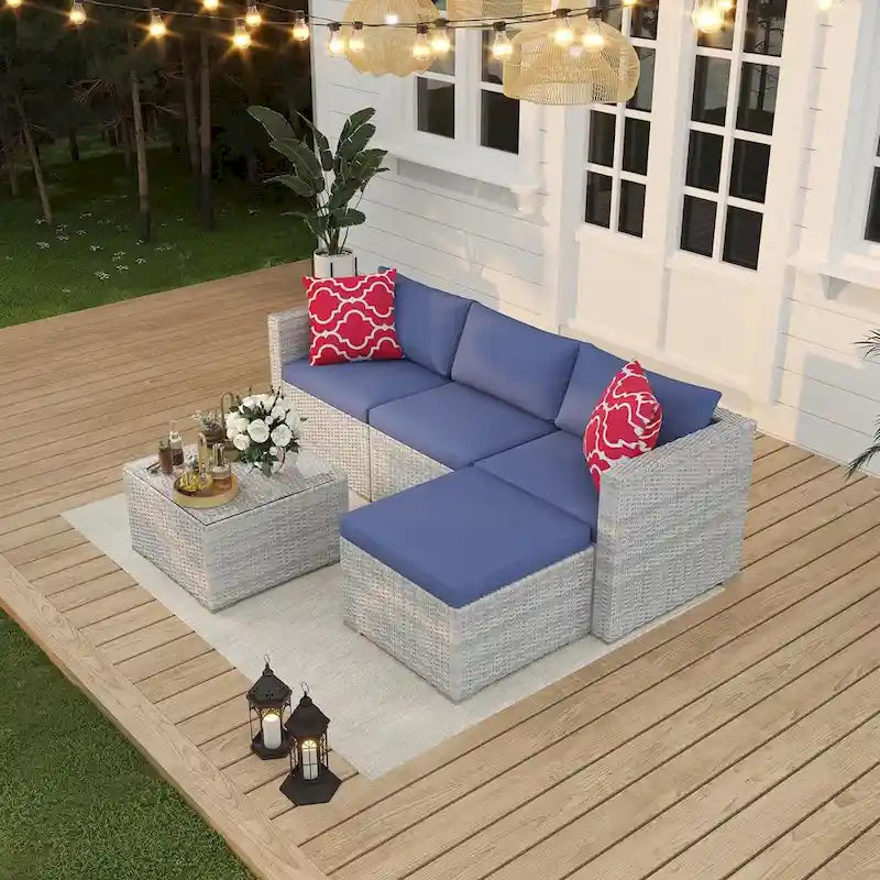 Set Mobili da Giardino 5 Pezzi, Set Patio per Esterni - Rattan PE