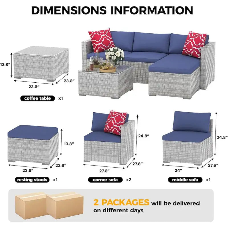 Set Mobili da Giardino 5 Pezzi, Set Patio per Esterni - Rattan PE