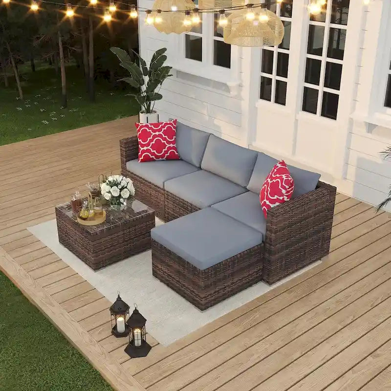 Set Mobili da Giardino 5 Pezzi, Set Patio per Esterni - Rattan PE