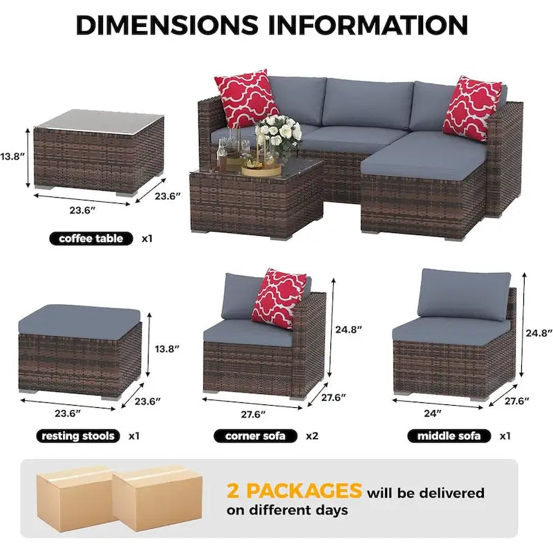 Set Mobili da Giardino 5 Pezzi, Set Patio per Esterni - Rattan PE