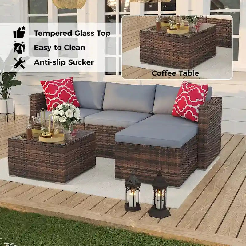 Set Mobili da Giardino 5 Pezzi, Set Patio per Esterni - Rattan PE