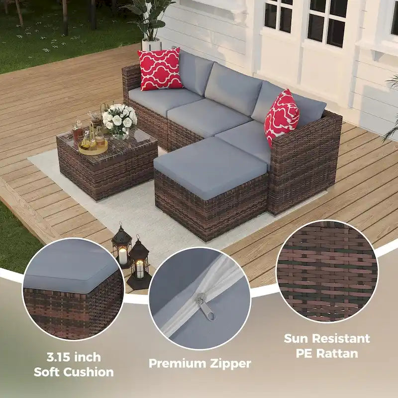 Set Mobili da Giardino 5 Pezzi, Set Patio per Esterni - Rattan PE