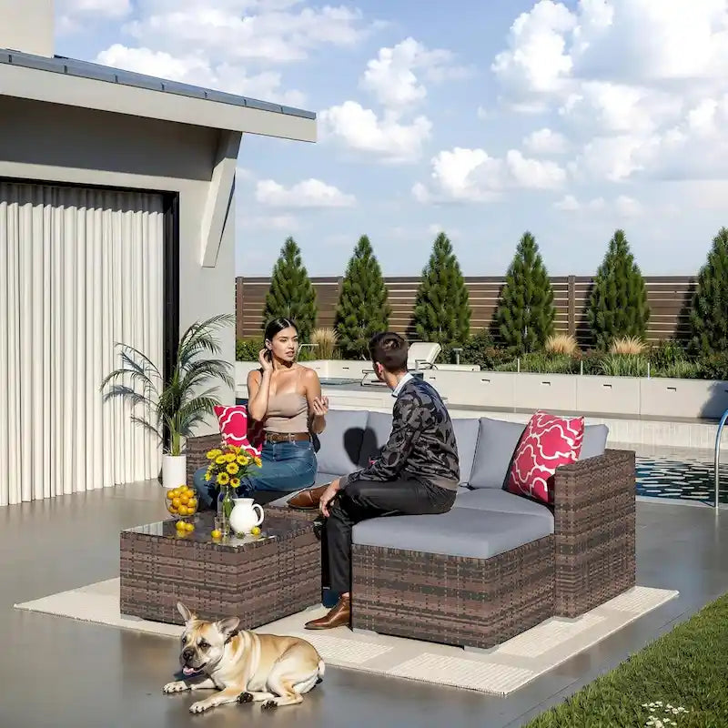 Set Mobili da Giardino 5 Pezzi, Set Patio per Esterni - Rattan PE