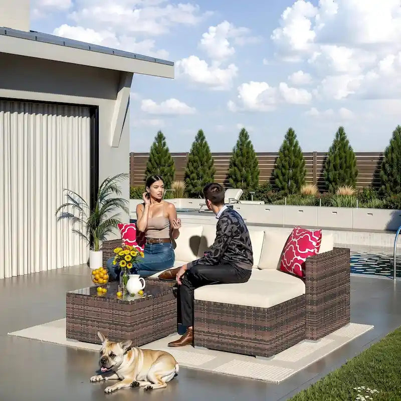 Set Mobili da Giardino 5 Pezzi, Set Patio per Esterni - Rattan PE