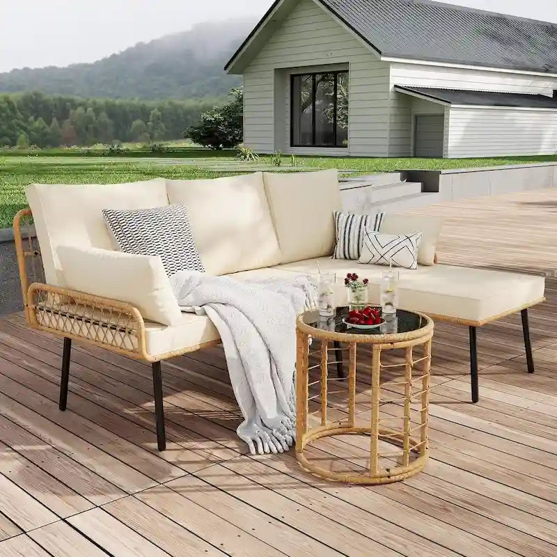 Set di 3 mobili da giardino in rattan