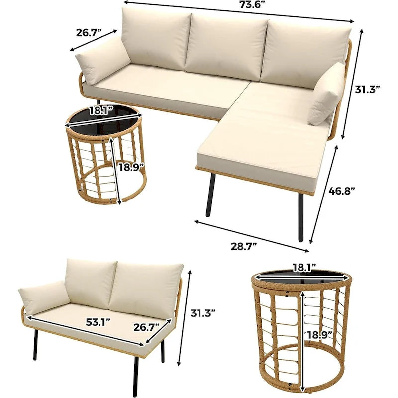 Set di 3 mobili da giardino in rattan