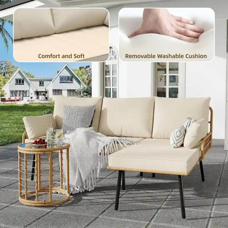 Set di 3 mobili da giardino in rattan