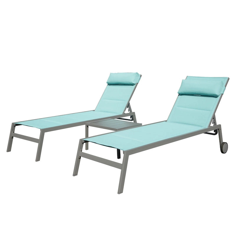 GDFStudio - Tatum 3-Piece Outdoor Adjustable Chaise Lounge Set with Side Table and Wheels