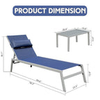 GDFStudio - Set a 3 pezzi Tatum per esterni con chaise longue regolabile, tavolino e ruote